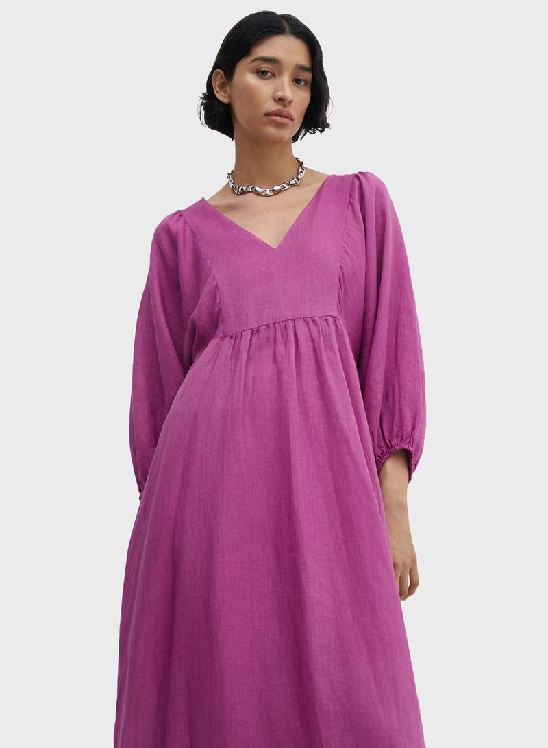 V-Neck Puff Sleeve Dress