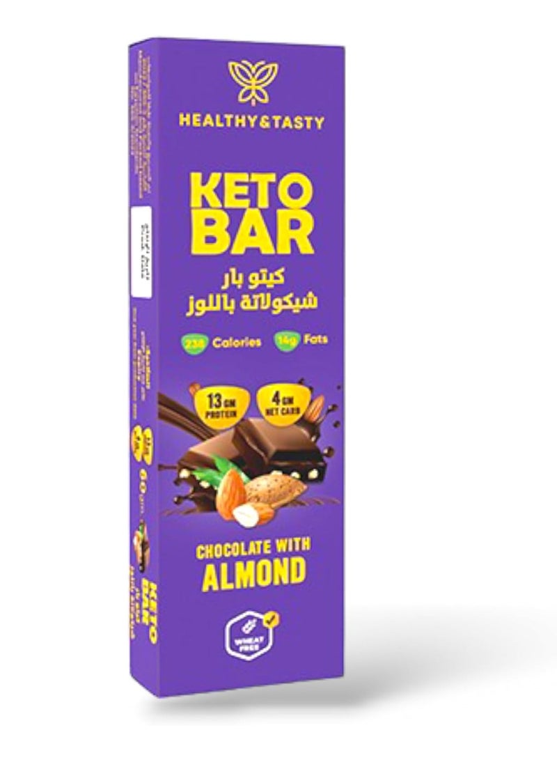 12 pieces KETO Bar Chocolate with ALMOND 60GM Food Supplement | No Added Sugar, Wheat Free | 13g Protein 238 KCal 14g Fats 4g Net Carb