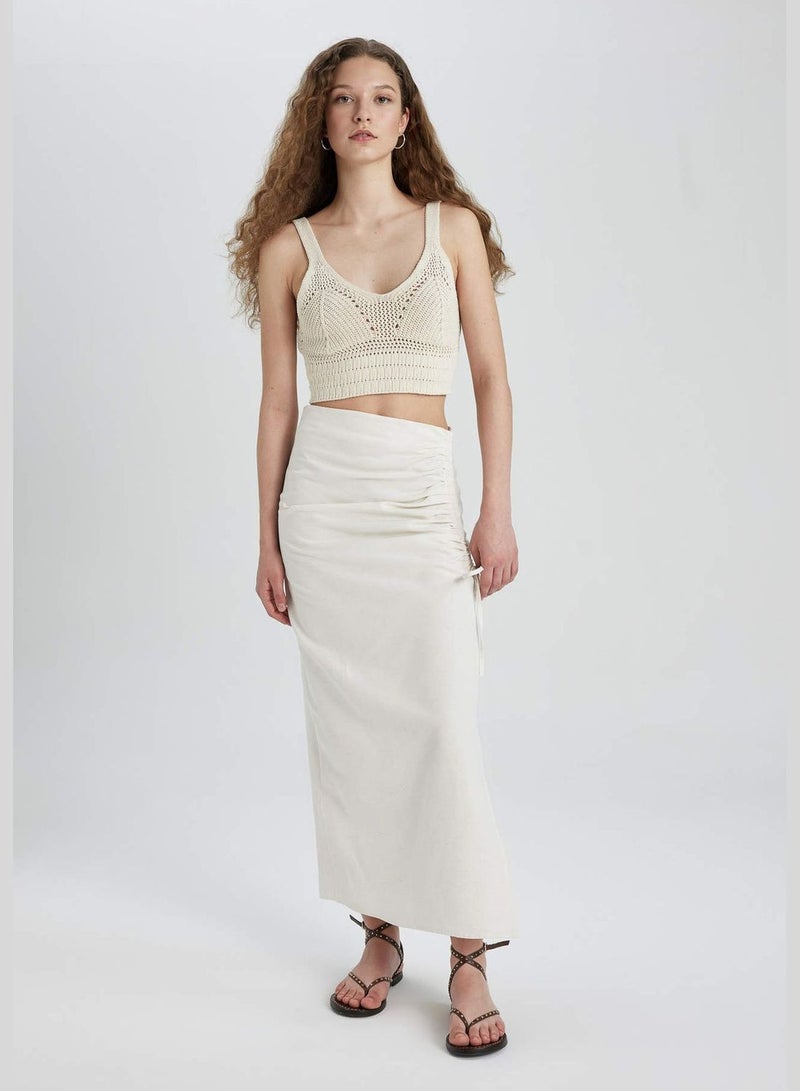 A Cut linen Maxi Skirt