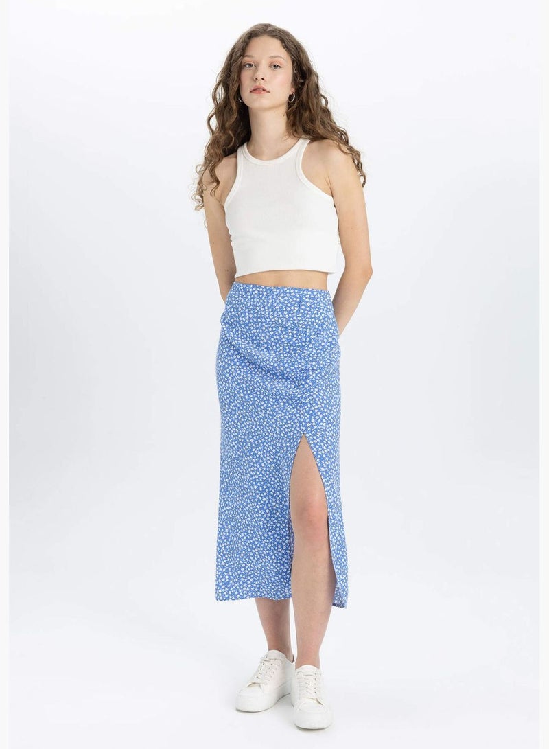 A Cut Printed Midi Skirt