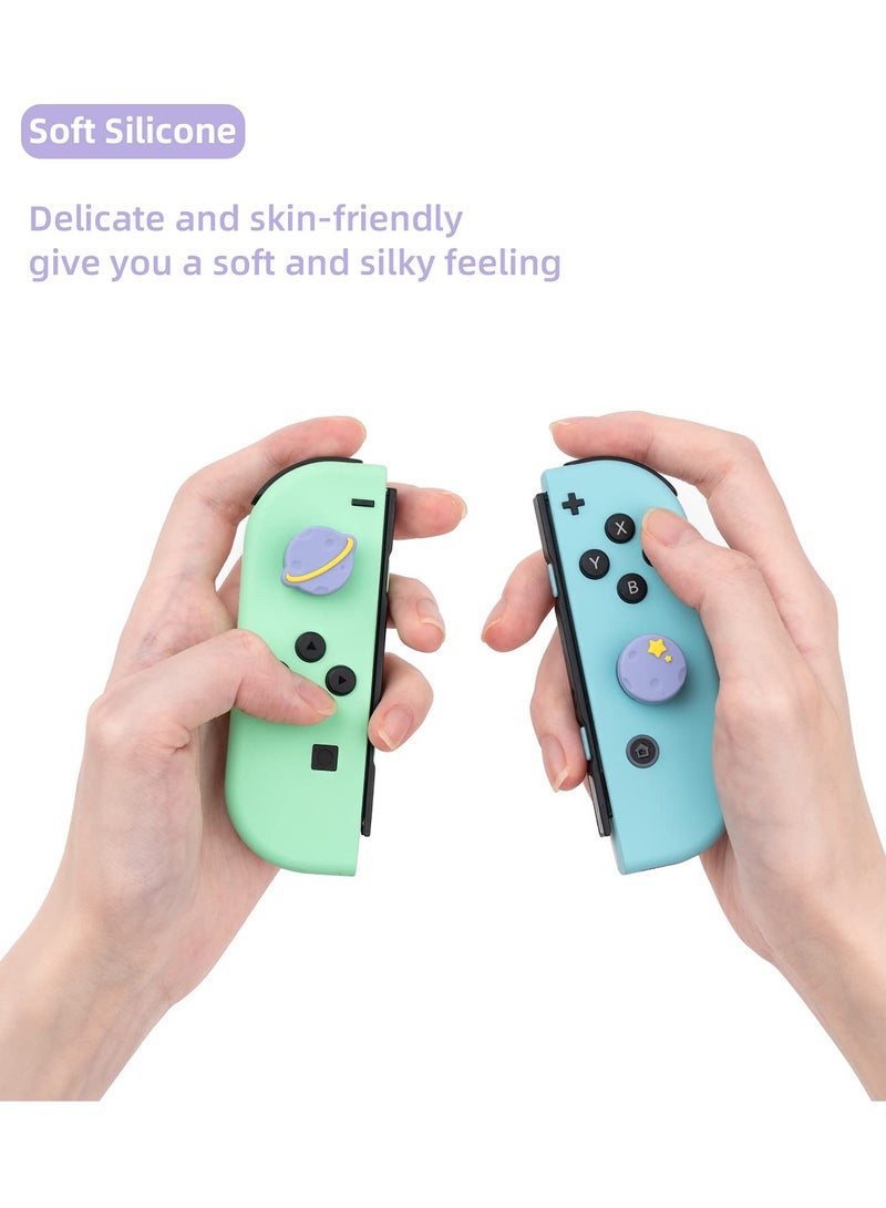 Thumb Grip Caps Compatible with Nintendo Switch / OLED / Switch Lite ,Soft Silicone Joystick Rocker Cover,4PCS (Purple Happy Planet Pattern)