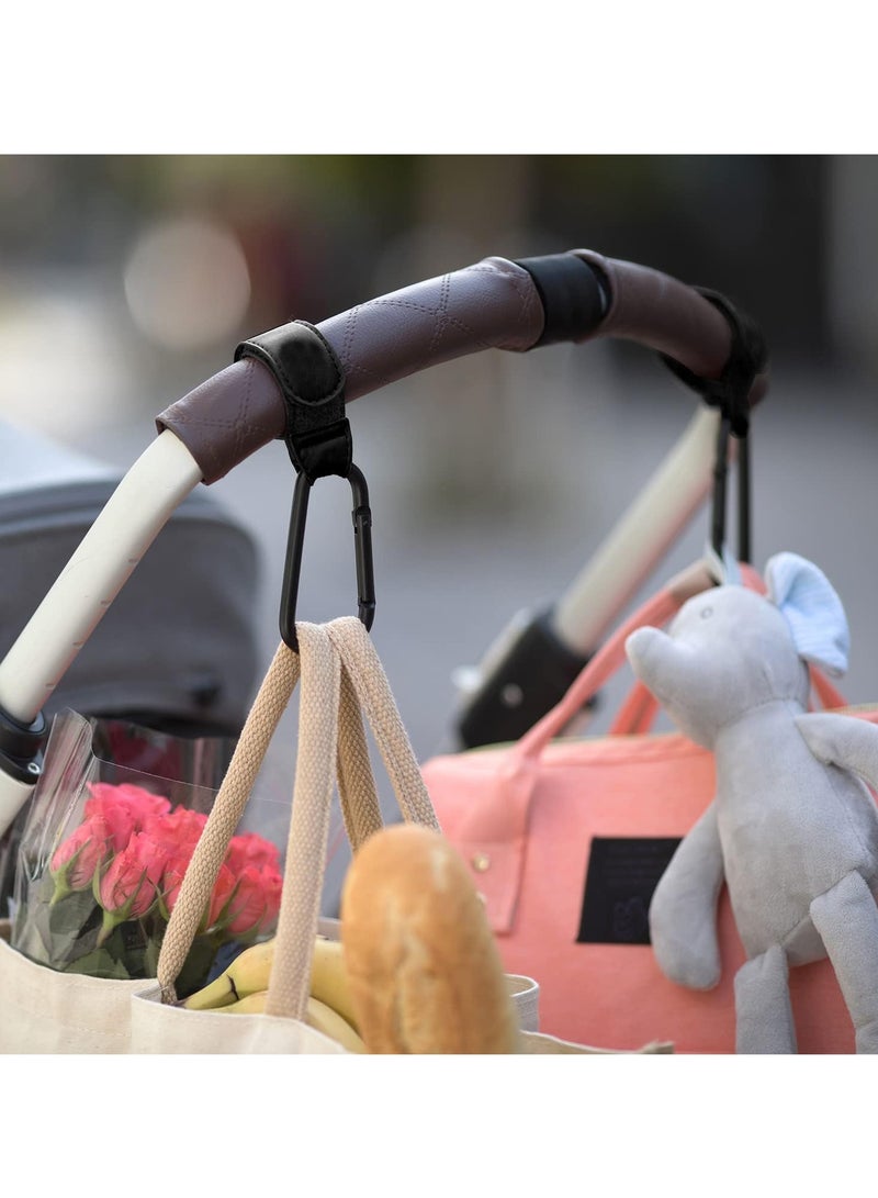 Baby Stroller Hooks Bag Hooks for Hanging Diaper Bags Multipurpose Velcro Hooks for Grocery Shopping Bags Premium Leather Pram Stroller Bag Hook Straps 2 Pcs, Black