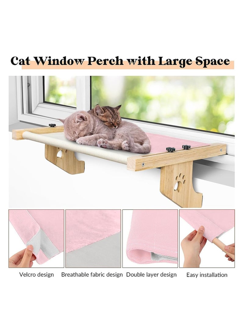 Cat Bed, Cat Window Perch, no Drill Wood Cat Window Hammock for Indoor Cats, Easy to Adjust & Assemble Large Cat Bed Seat, for Windowsill, Bedside, Cabinet, Drawer and Floor