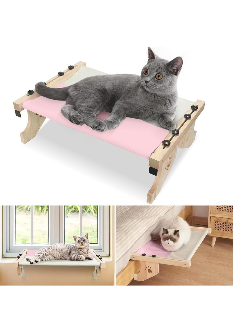 Cat Bed, Cat Window Perch, no Drill Wood Cat Window Hammock for Indoor Cats, Easy to Adjust & Assemble Large Cat Bed Seat, for Windowsill, Bedside, Cabinet, Drawer and Floor