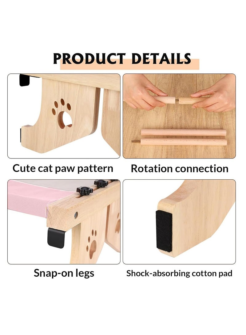 Cat Bed, Cat Window Perch, no Drill Wood Cat Window Hammock for Indoor Cats, Easy to Adjust & Assemble Large Cat Bed Seat, for Windowsill, Bedside, Cabinet, Drawer and Floor