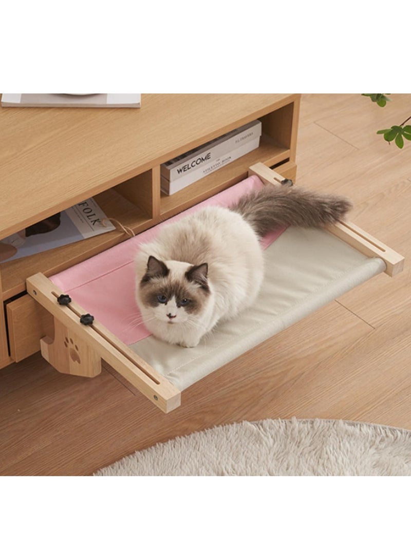 Cat Bed, Cat Window Perch, no Drill Wood Cat Window Hammock for Indoor Cats, Easy to Adjust & Assemble Large Cat Bed Seat, for Windowsill, Bedside, Cabinet, Drawer and Floor