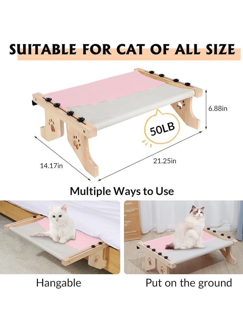 Cat Bed, Cat Window Perch, no Drill Wood Cat Window Hammock for Indoor Cats, Easy to Adjust & Assemble Large Cat Bed Seat, for Windowsill, Bedside, Cabinet, Drawer and Floor