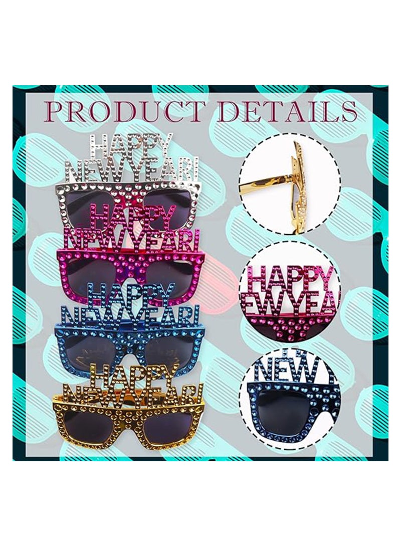 4 Pack Happy New Year Party Glasses Photo Novel Booth Props Glasses for New Year Birthday Party Celebration
