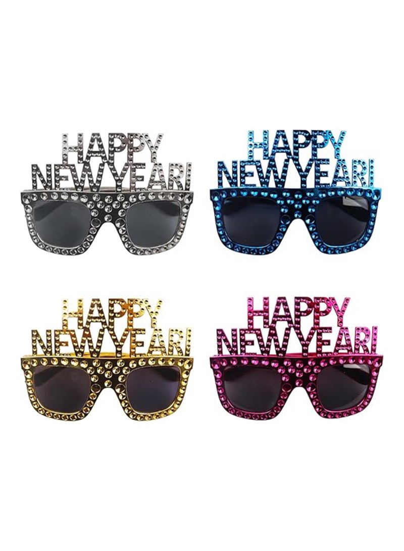 4 Pack Happy New Year Party Glasses Photo Novel Booth Props Glasses for New Year Birthday Party Celebration
