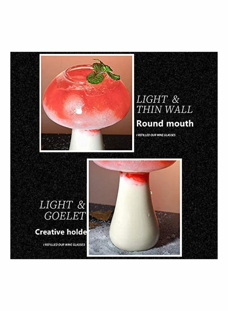Creative Cocktail Glass Mushroom Design 250ml Cocktail Glass Set of 2 Novelty Drink Cup for KTV Bar Night Party