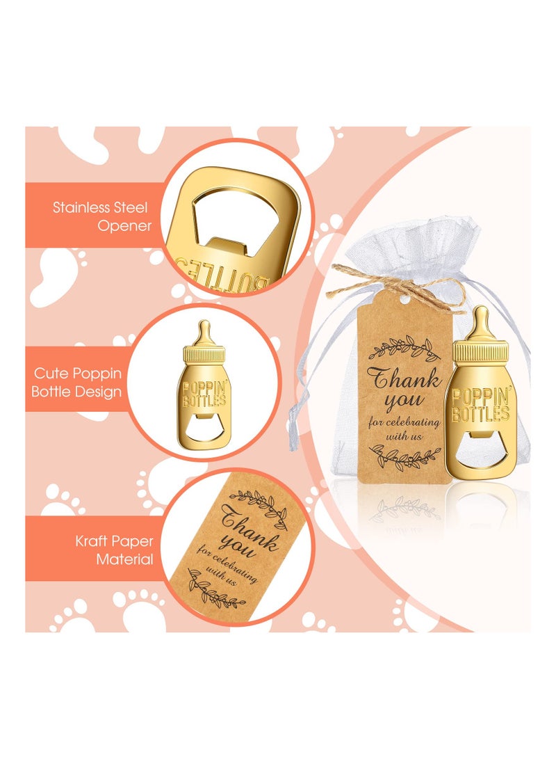 15 Pcs Baby Bottle Opener, Baby Shower Favors, Cute Gold Baby Bottle Shaped Bottle Opener with Organza Bags Thank You Tags, Baby Shower Return Gifts Party Souvenir