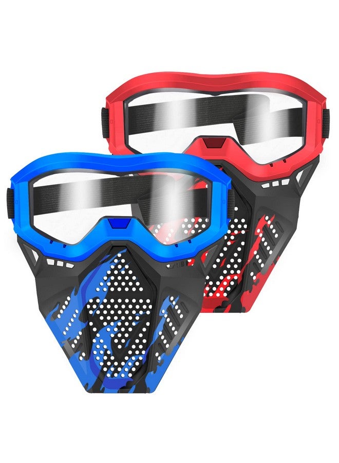 2 Pack Tactical Mask With Goggles Compatible With Nerf Rival Apollo Zeus Khaos Atlas & Artemis Blasters Rival Mask Red & Blue