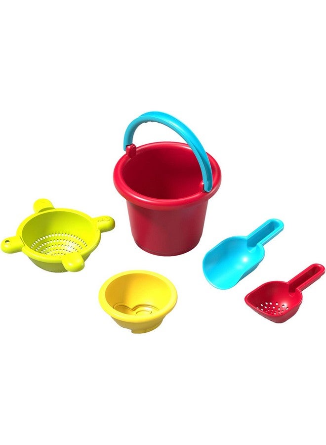 Sand Toys Basic Set 5 Piece Bundle With Plastic Pail Sieve Mold Scoop And Sifting Shovel Sized Just For Toddlers Ages 18 Months +