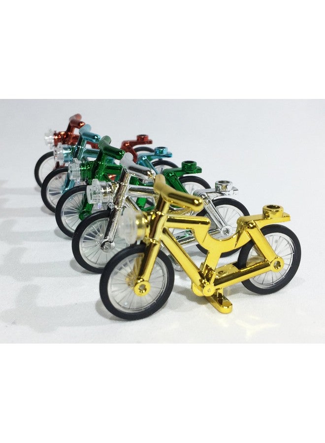 5 Pack Lego Compatible Chrome Bicycles Bikes Red Green Blue Silver Gold