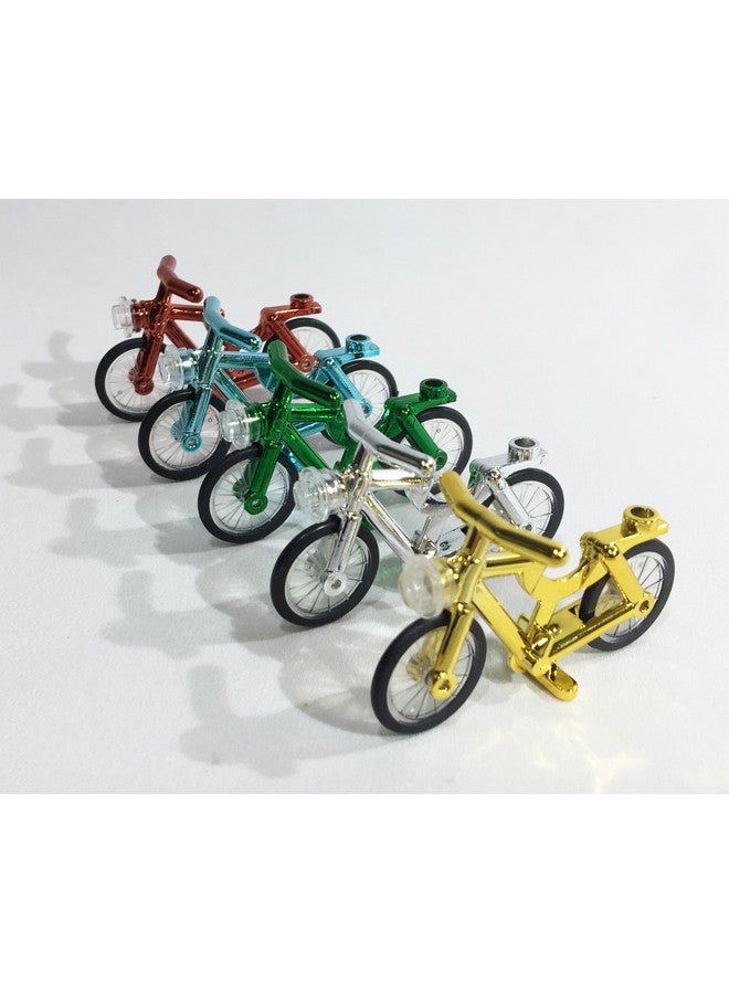 5 Pack Lego Compatible Chrome Bicycles Bikes Red Green Blue Silver Gold