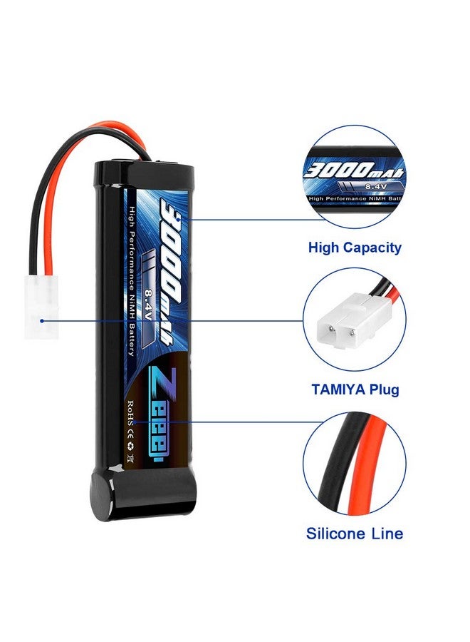 8.4V 3000Mah Nimh Battery High Power Rc Battery With Tamiya Plug For Rc Car Losi Associated Hpi Tamiya Kyosho(2 Pack)