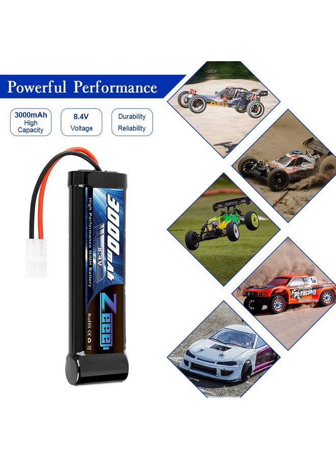 8.4V 3000Mah Nimh Battery High Power Rc Battery With Tamiya Plug For Rc Car Losi Associated Hpi Tamiya Kyosho(2 Pack)