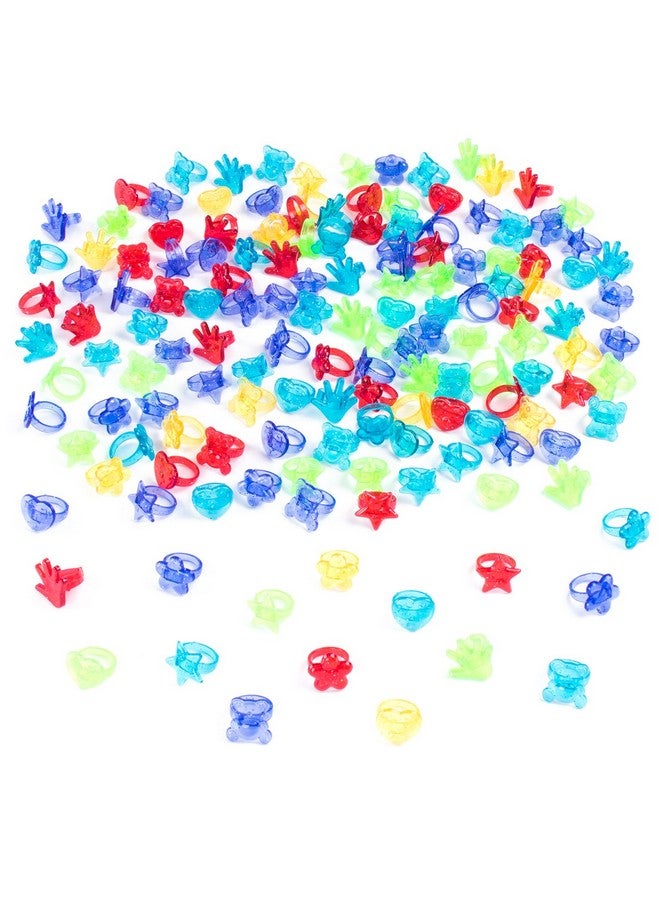 Colorful Assorted Plastic Glitter Toy Rings Bag Of 144 Rings (Hearts Bears Stars Hands & Flowers) Use As Party Favors Cake Toppers In Goody Bags Piñatas Arts Crafts & More