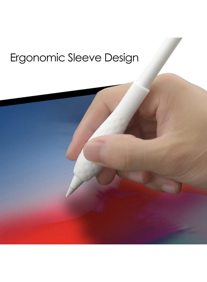 Ergonomics Grip Holder Silicone Protective Sleeve Cover For Apple Pencil 1St 2Nd Generation Ipad Pro 11'' 12.9'' 2021 2020 2018 Stylus Accessories Kits (White)