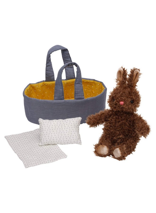 Moppettes Beau Bunny Stuffed Animal Nurturing Playset With Bunny Plush Toy Fabric Bassinet Blanket & Pillow