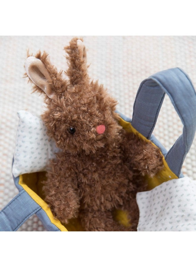 Moppettes Beau Bunny Stuffed Animal Nurturing Playset With Bunny Plush Toy Fabric Bassinet Blanket & Pillow