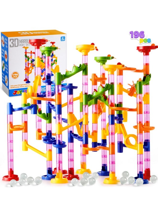 Marble Run Premium Set（196 Pcs Construction Building Blocks Toys Stem Educational Toy Building Block Toy(156 Translucent Plastic Pieces+ 40 Glass Marbles)