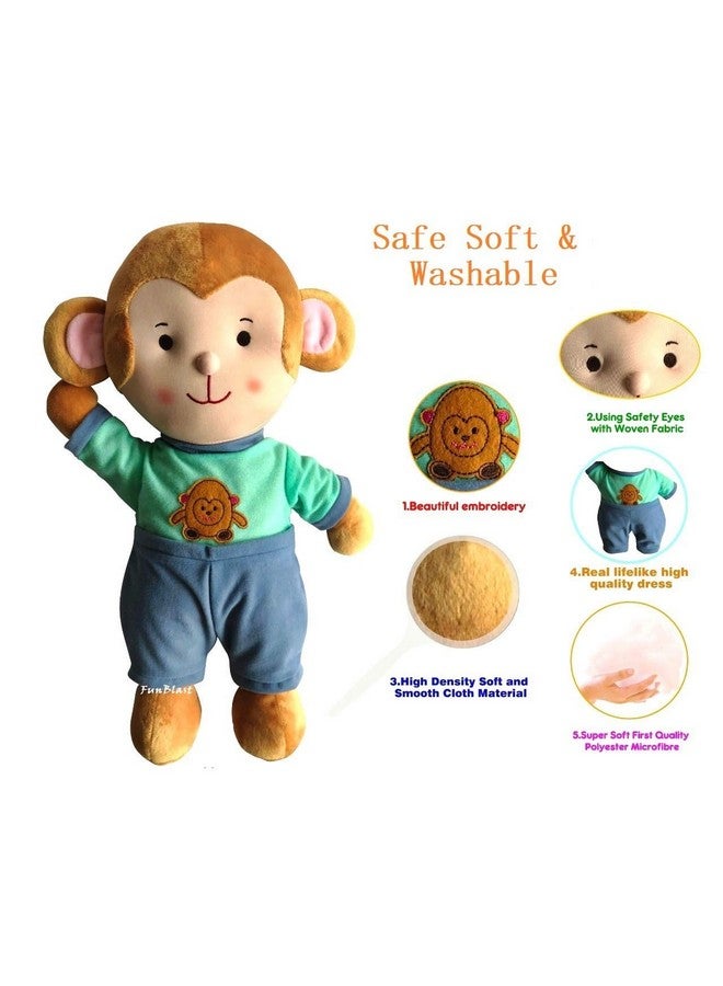 Soft Monkey Plush Toy For Kids Soft Toy For Baby Boy Stuffed Toy For Toddlers (Multicolor;35 Cm)
