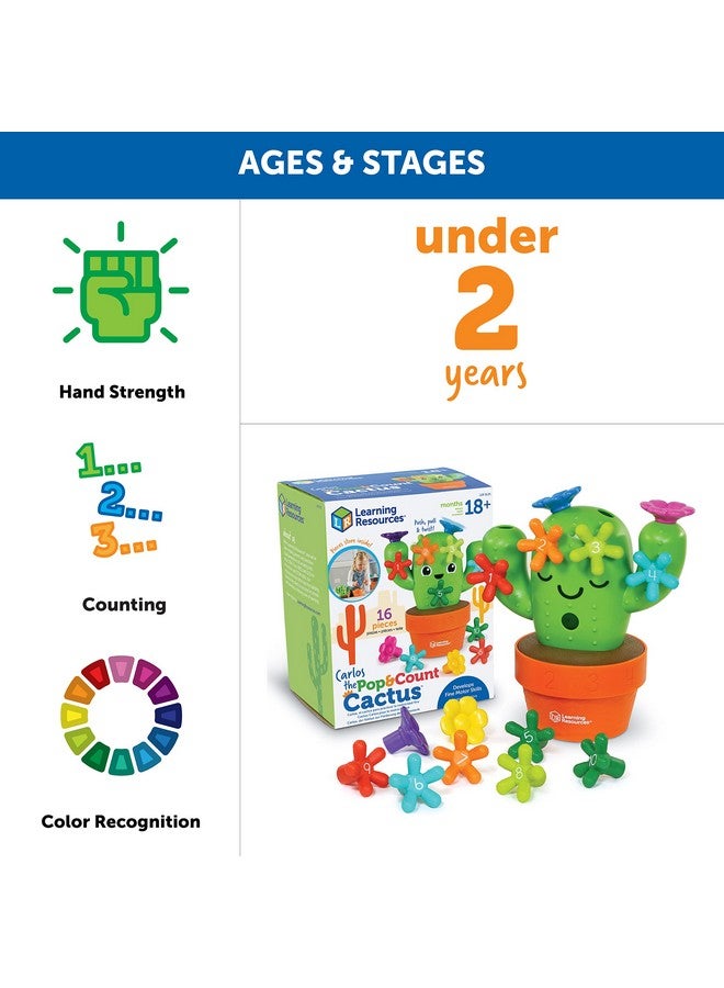 Carlos The Pop & Count Cactus 16 Pieces Age 18+ Months Toddler Learning Toys Preschool Toys Educational Toys For Kids Cactus Toys For Kids For Kids