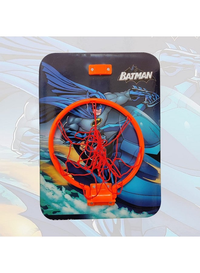 Batman Small Basket Ball Kit Portable Set With Hanging Board Ring Net For Kids Playing Indoor Outdoor Basket Ball Hanging Board With Net & Ball Good Pastime Birthday & Return Gift Set (Multi)