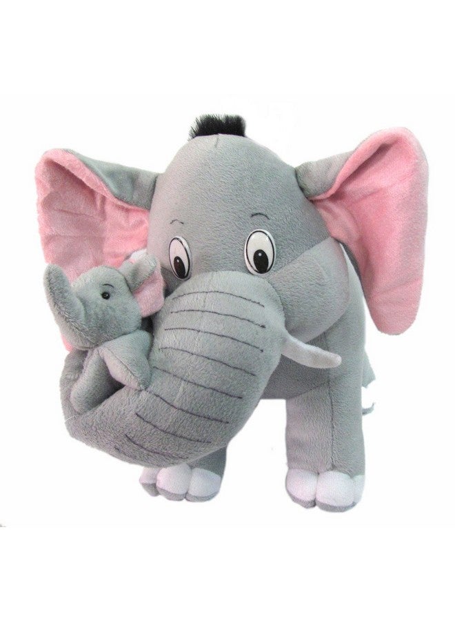 Mother Elephant With Single Baby Stuffed Soft Plush Animal Toy For Kids Birthday Gifts (Size 32 Cm Color Grey)