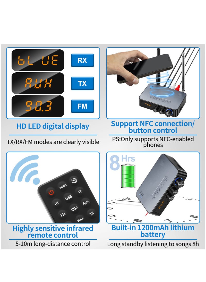 Bluetooth Audio Adapter Transmitter Receiver - Bluetooth 5.1 Receiver for Wired Speakers or Home Music Streaming Stereo System for Receiver Wireless Audio Adapter with Low Latency RCA AUX 3.5mm