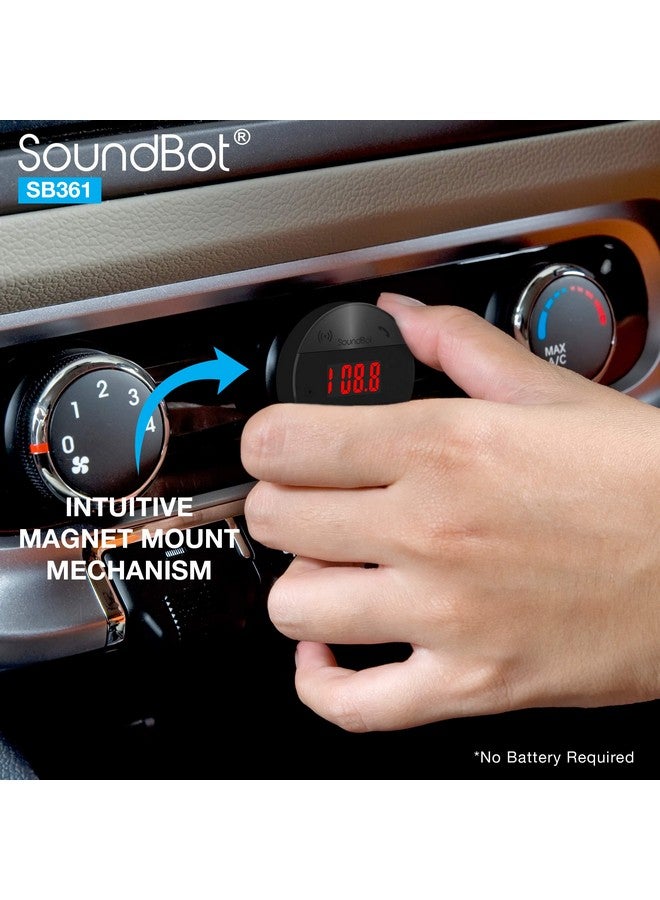 Sb361 Fm Radio Wireless Car Kit Universal Receiver Transmitter Accessory Full Spectrum Hd Music Streaming Hands Free Talking Led Display Voice Command Built In Mic Usb Chargersb361 Blk Blk