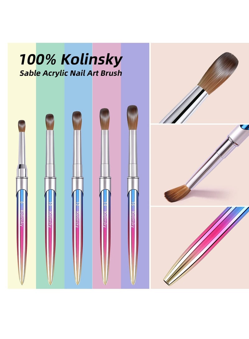 Kolinsky Nail Art Brush, Carved Painted Nail Polish Brush Professional Acrylic Nail Pen 3D Colorful Pure Handmade Makeup Brush with Cap(#6)