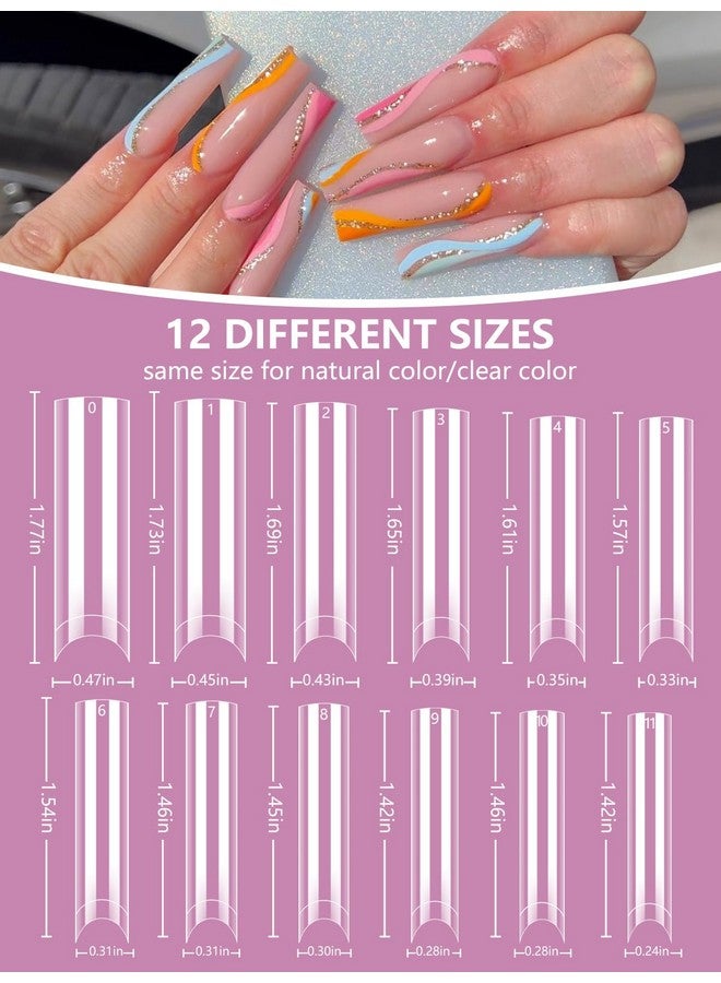 480Pcs Extra Long C Curve Nail Tips And Glue 2 Packs Natural And Clear Acrylic For Nails Professional Set 12 Sizes Artificial Straight Square French False Nail Tips