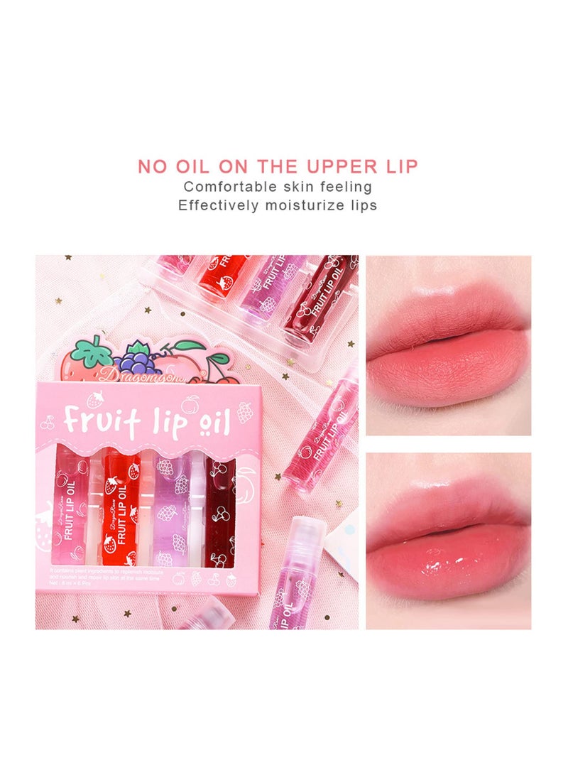 SYOSI Lip Glow Oil, Crystal Jelly Moisturizing Lip Oil, Cherry Oil Plumping Lip Gloss, Hydrating Polished Lips Oil (4 Fruit Lip Oil Set)