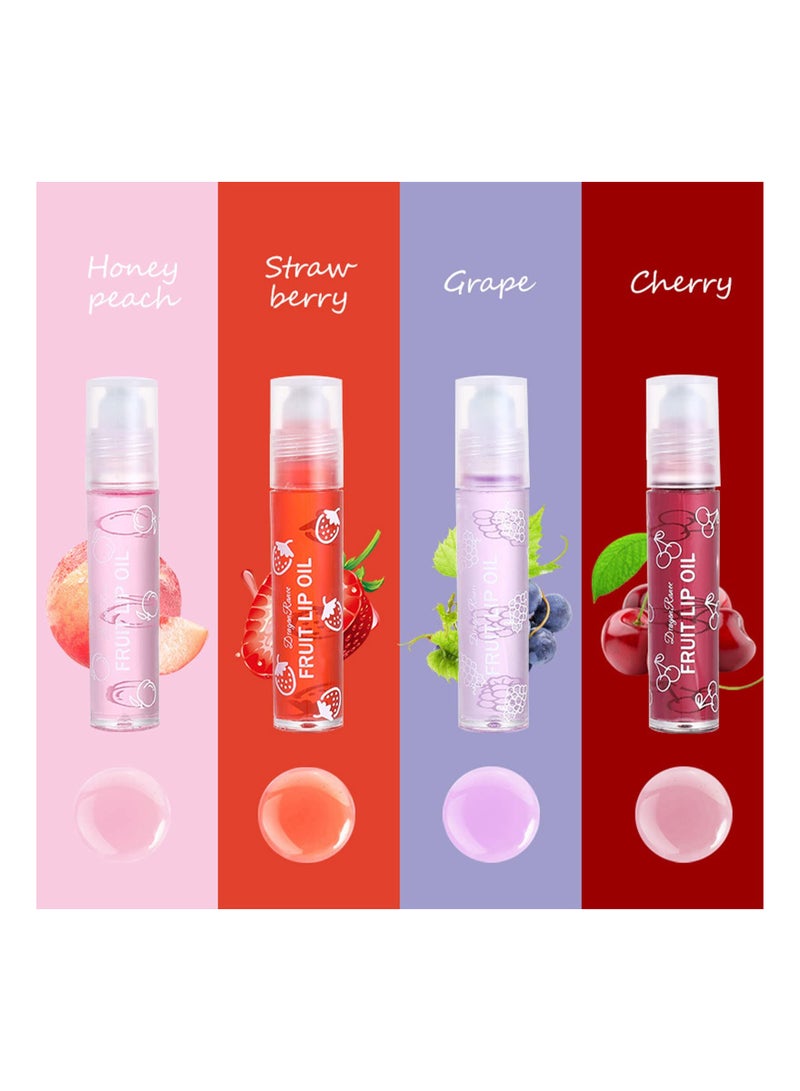 SYOSI Lip Glow Oil, Crystal Jelly Moisturizing Lip Oil, Cherry Oil Plumping Lip Gloss, Hydrating Polished Lips Oil (4 Fruit Lip Oil Set)