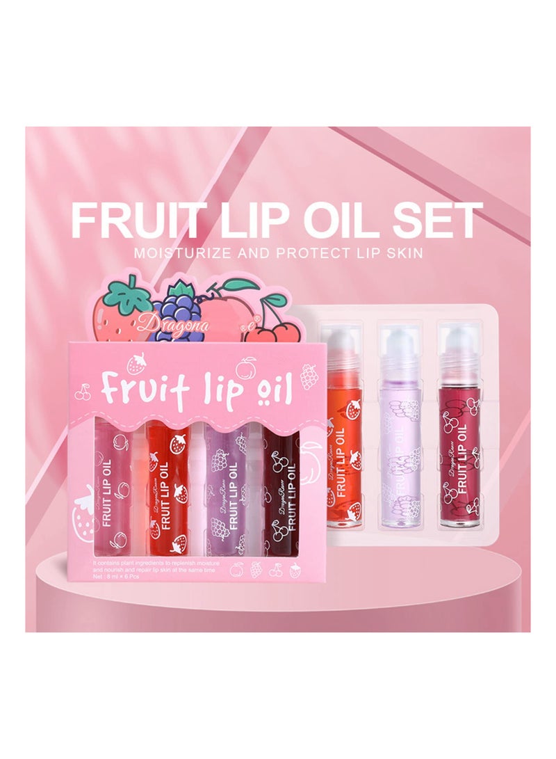 SYOSI Lip Glow Oil, Crystal Jelly Moisturizing Lip Oil, Cherry Oil Plumping Lip Gloss, Hydrating Polished Lips Oil (4 Fruit Lip Oil Set)