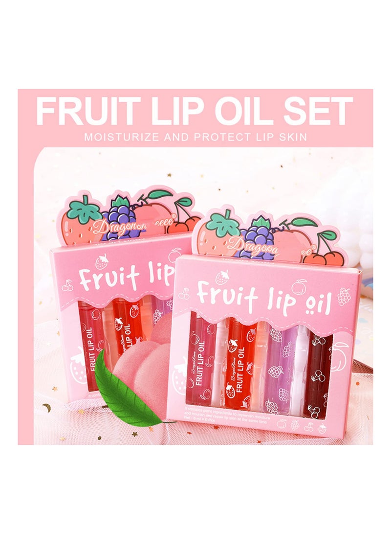 SYOSI Lip Glow Oil, Crystal Jelly Moisturizing Lip Oil, Cherry Oil Plumping Lip Gloss, Hydrating Polished Lips Oil (4 Fruit Lip Oil Set)