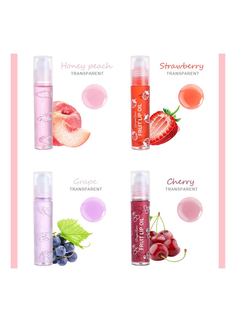 SYOSI Lip Glow Oil, Crystal Jelly Moisturizing Lip Oil, Cherry Oil Plumping Lip Gloss, Hydrating Polished Lips Oil (4 Fruit Lip Oil Set)