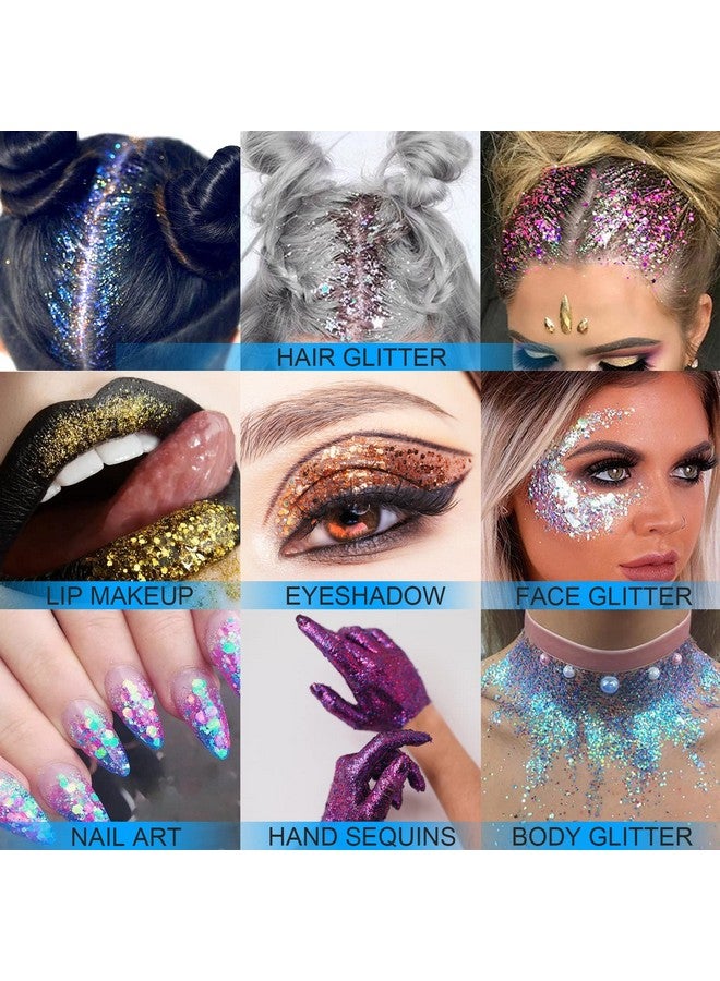 Holographic Face Glitter Gel Body Shimmer Makeup For For Hair Face Clavicle Arm Nail Eyeshadow Long Lasting Waterproof Mermaid Sequins Party Glitter For Rave Festival 1.35Oz (Illusion Purple 3)