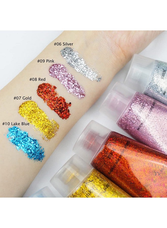 30Ml Sequins Chunky Glitter Liquid Eyeshadow Glitter Body Gel Festival Glitter Cosmetic Face Hair Nails Makeup Long Lasting Sparkling Easy To Apply Easy To Remove ( 05 Peacock Blue)
