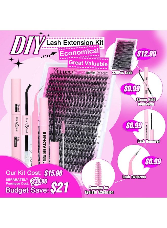 Eyelash Extension Kit 320Pcs Lash Clusters D Curl 916Mm Mix 40D Individual Lashes With Lash Bond And Seal And Remover Lash Applicator For Lash Extension Beginners