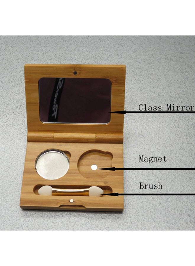 Bamboo Empty Eye Shadow Case Box Double Grid Magnetic Eyeshadow Makeup Palette Cosmetics Organizer Container With Makeup Brush And Aluminum Palette Pans For Eye Shadow Blush Powder