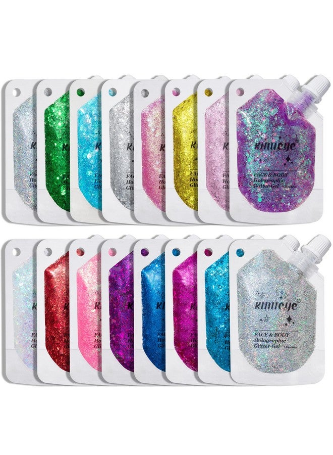 Holographic Face Glitter Gel Body Shimmer Makeup For For Hair Face Clavicle Arm Nail Eyeshadow Long Lasting Waterproof Mermaid Sequins Party Glitter For Rave Festival 1.35Oz (Laser White 9)