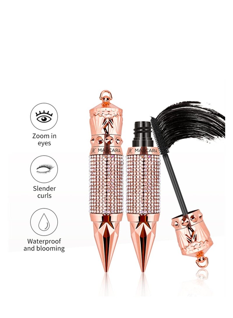 Eyelash Mascara Waterproof & Long Lasting, 4D silk Fiber Lash Mascara Volume and Length Eye Makeup Sparkling Diamond Mascara