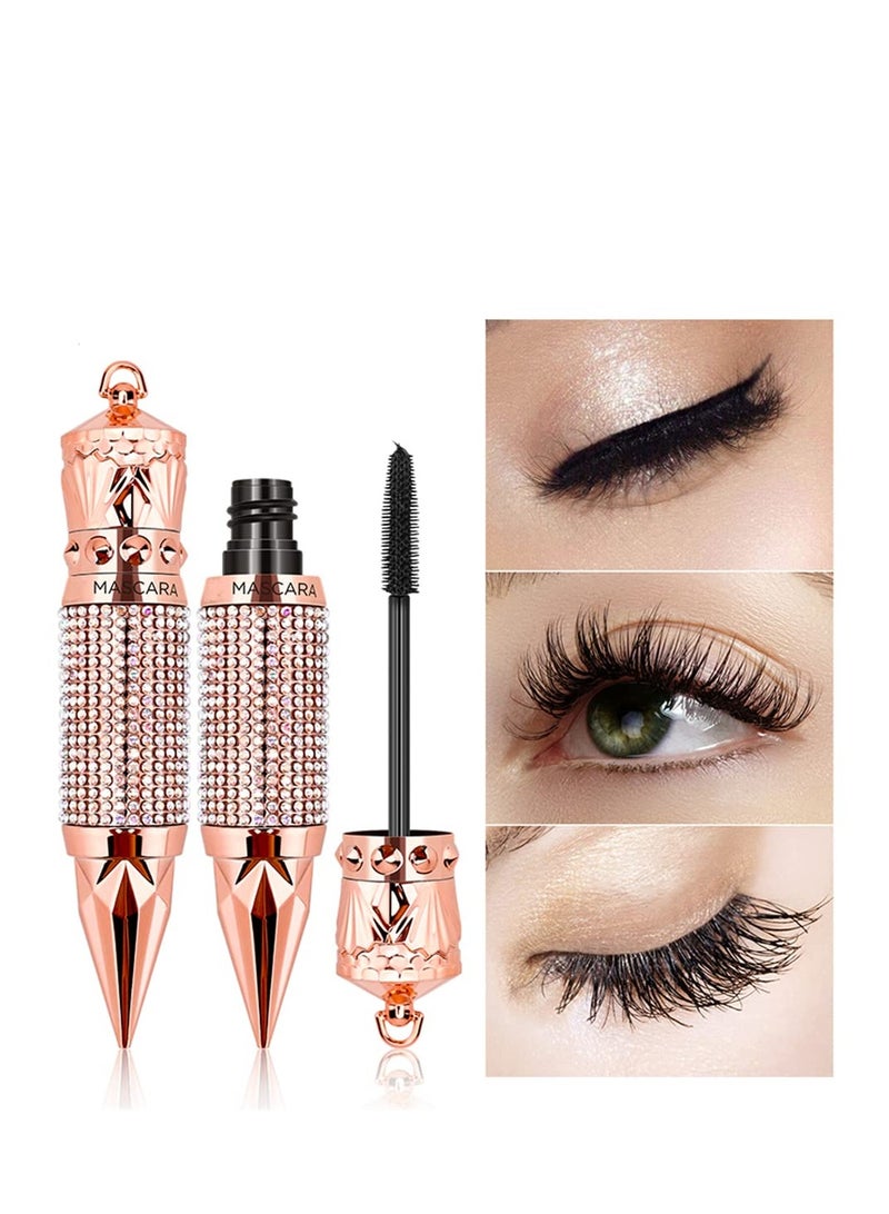 Eyelash Mascara Waterproof & Long Lasting, 4D silk Fiber Lash Mascara Volume and Length Eye Makeup Sparkling Diamond Mascara
