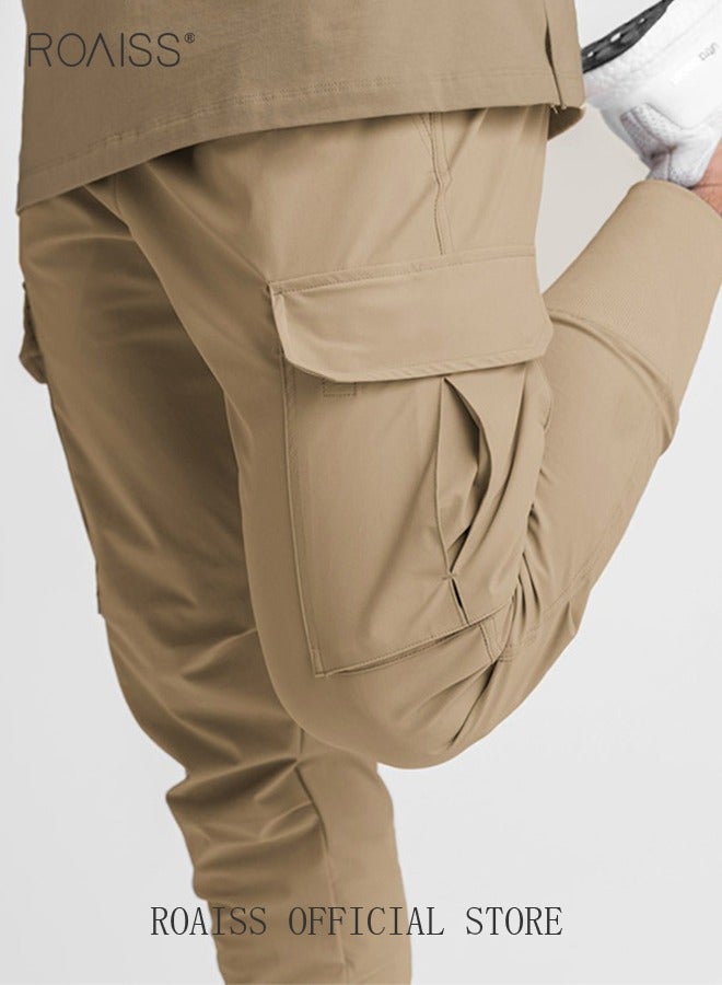 Men's Lightweight Cargo High Rib Jogger Slim Fit Workout Pants with Zip Pockets Multi-pocket Casual Pants Cuffed  Quick-drying Pants Fitness Pants