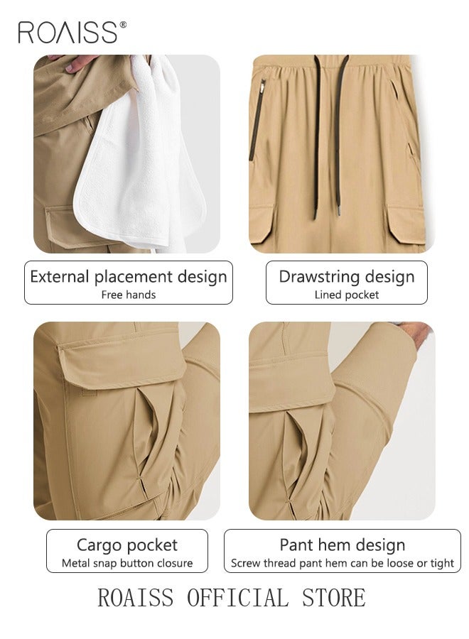 Men's Lightweight Cargo High Rib Jogger Slim Fit Workout Pants with Zip Pockets Multi-pocket Casual Pants Cuffed  Quick-drying Pants Fitness Pants
