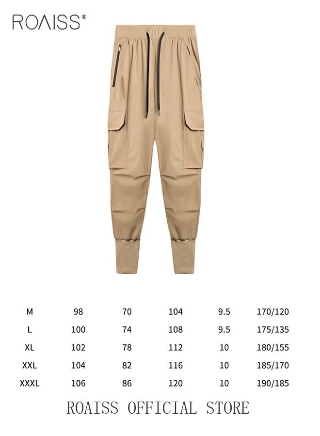 Men's Lightweight Cargo High Rib Jogger Slim Fit Workout Pants with Zip Pockets Multi-pocket Casual Pants Cuffed  Quick-drying Pants Fitness Pants