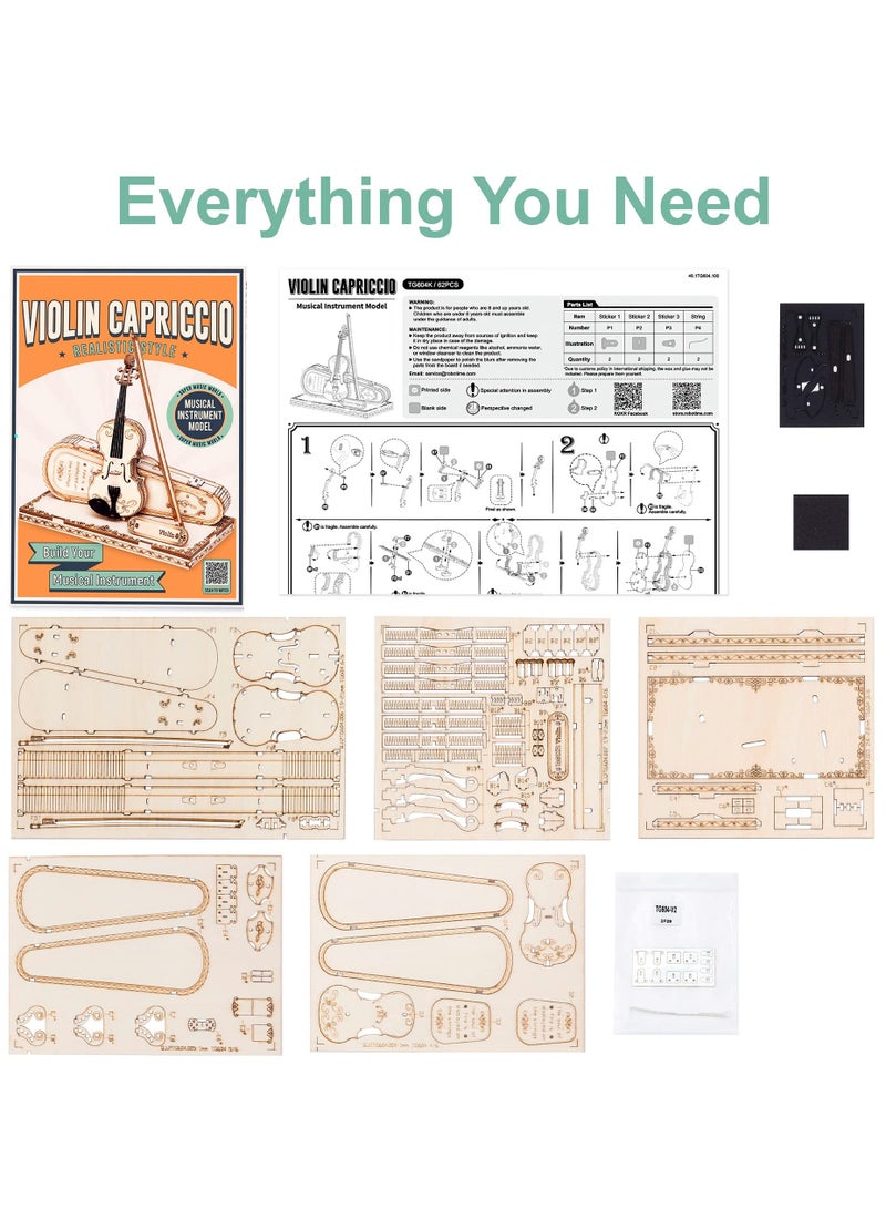 3D Wooden Puzzle Wooden Craft Kits for Kids DIY Model Violin Kit to Build for Girls Adorable Gifts for Teens & Adults